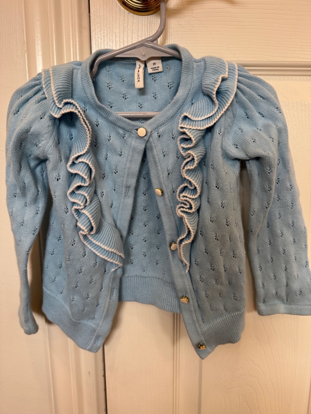 Janie and Jack - Light Blue Ruffle Eyelet Cardigan - girls 2t